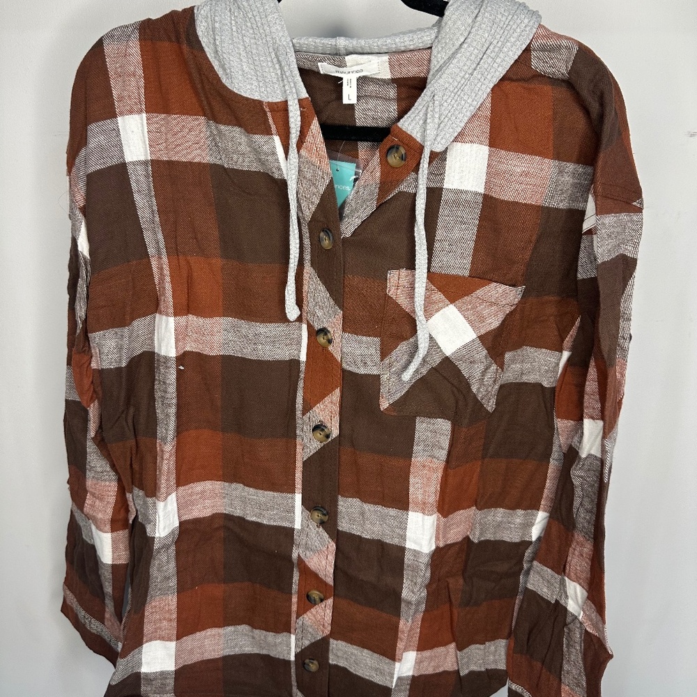 Maurices Plaid Flannel with Hood-Size Large
